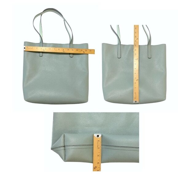Vegan Leather Tote Bag with Triangle Pouch.  Blue/Seafoam - Picture 9 of 11